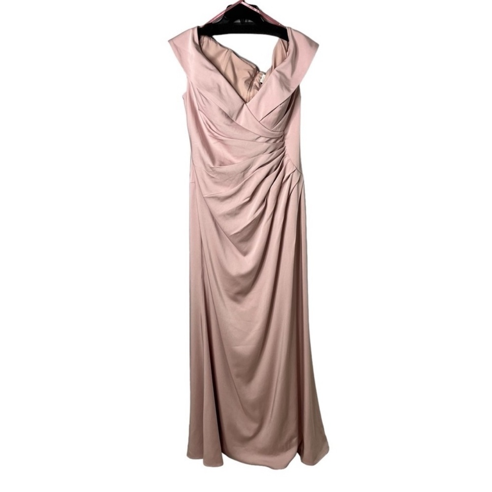 La Femme Ruched Satin Floor Length Gown Light Blush Size 12 Mother of Bride